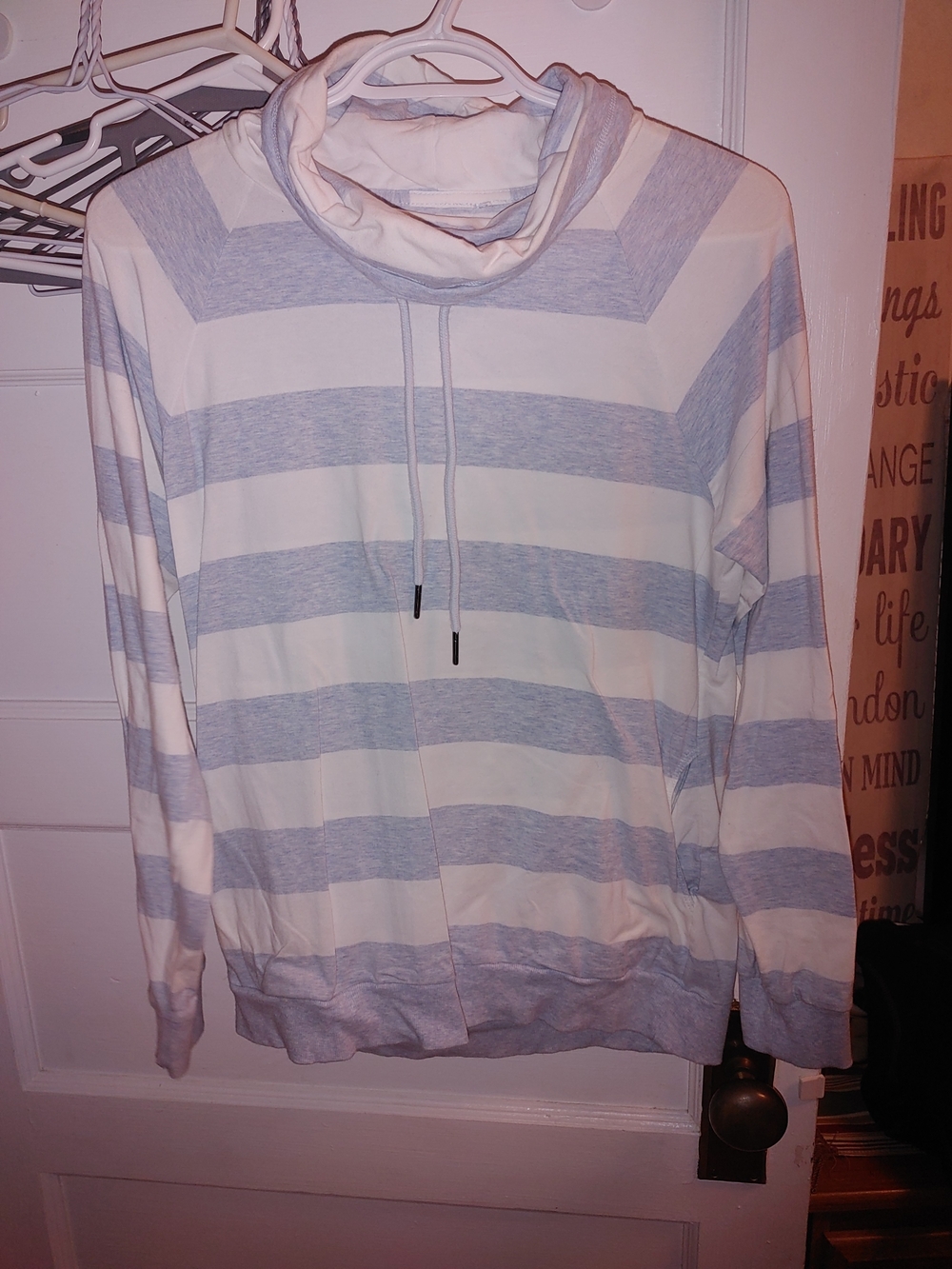 Striped Cowl Neck Sweater in Light Blue and White